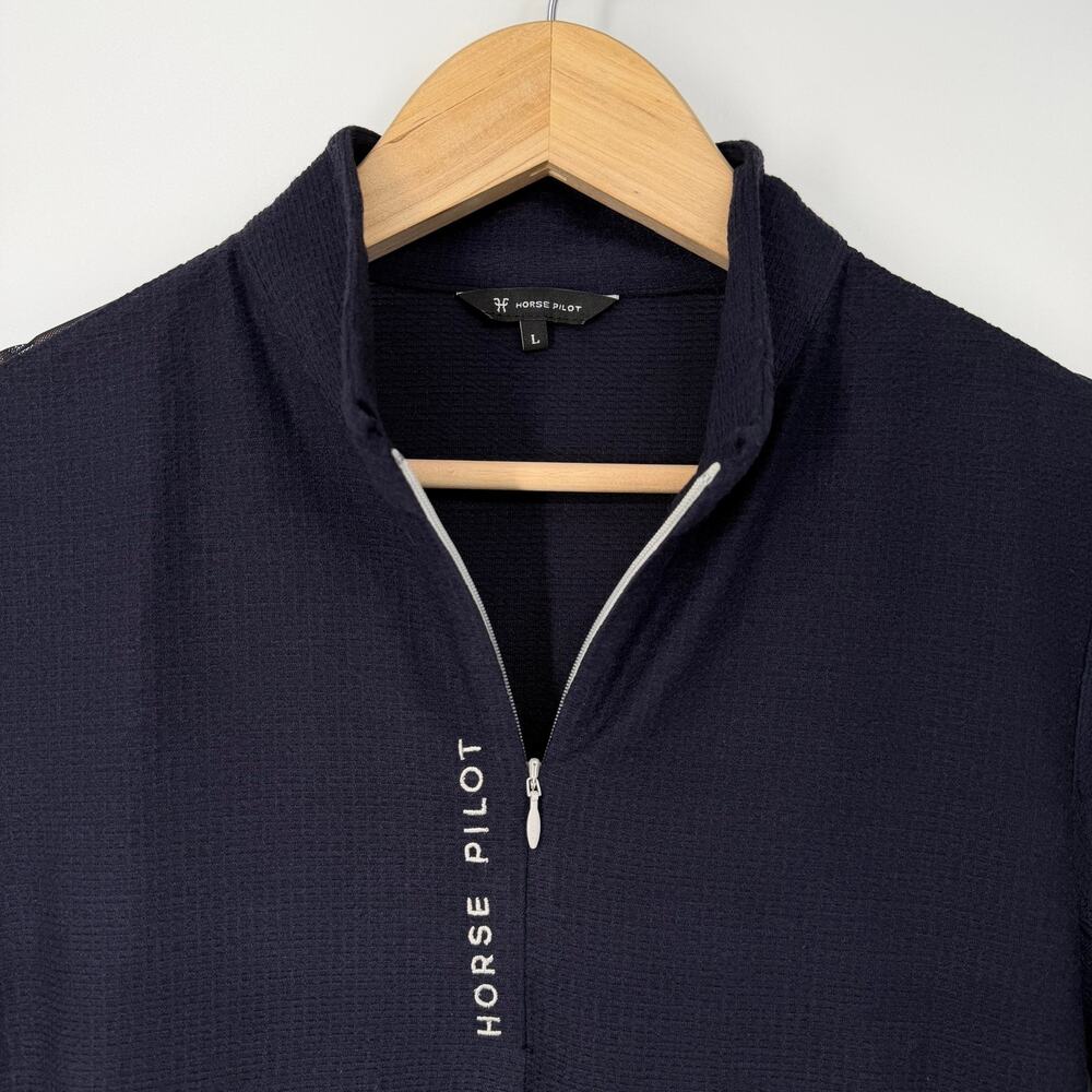 Horse Pilot Suntech Shirt Anti-UV Long Sleeve Riding Schooling Quarter Zip Blue - Picture 10 of 16